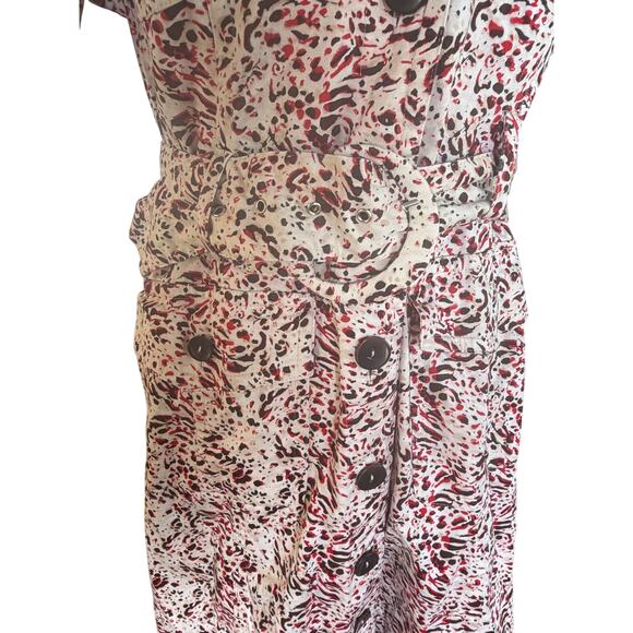 Robert Louis Shirt Dress Red Brown Abstract Print Belted Utility Women M - Picture 4 of 9